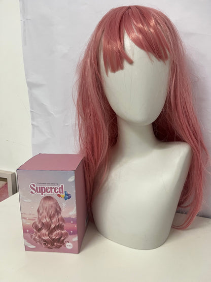 Supered Ash Pink Long Wavy Wig - Perfect for Cosplay & Daily Fashion Statements