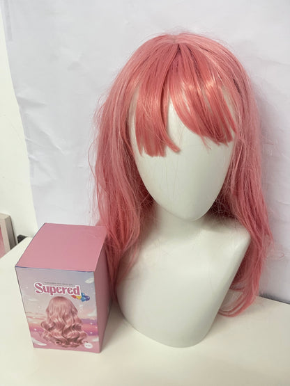 Supered Ash Pink Long Wavy Wig - Perfect for Cosplay & Daily Fashion Statements