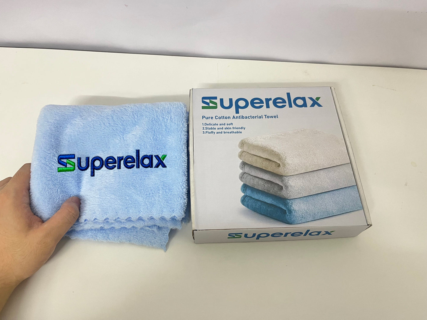 Superelax Blue Towel - Pure Cotton with Antibacterial, Soft & Durable