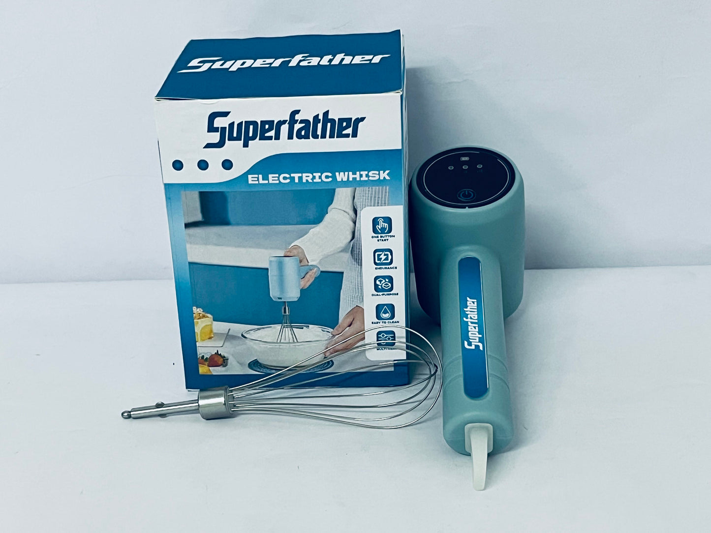 Superfather Handheld Cordless Egg Beater Rechargeable Electric Egg Beater Mixer Handheld Electric Egg Beater with 3 Speed Modes