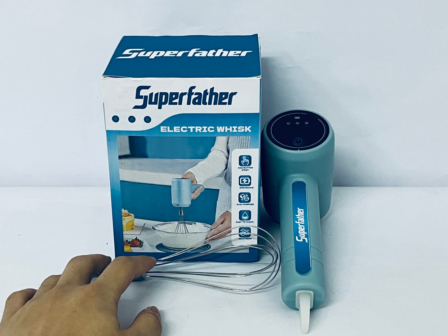 Superfather Handheld Cordless Egg Beater Rechargeable Electric Egg Beater Mixer Handheld Electric Egg Beater with 3 Speed Modes