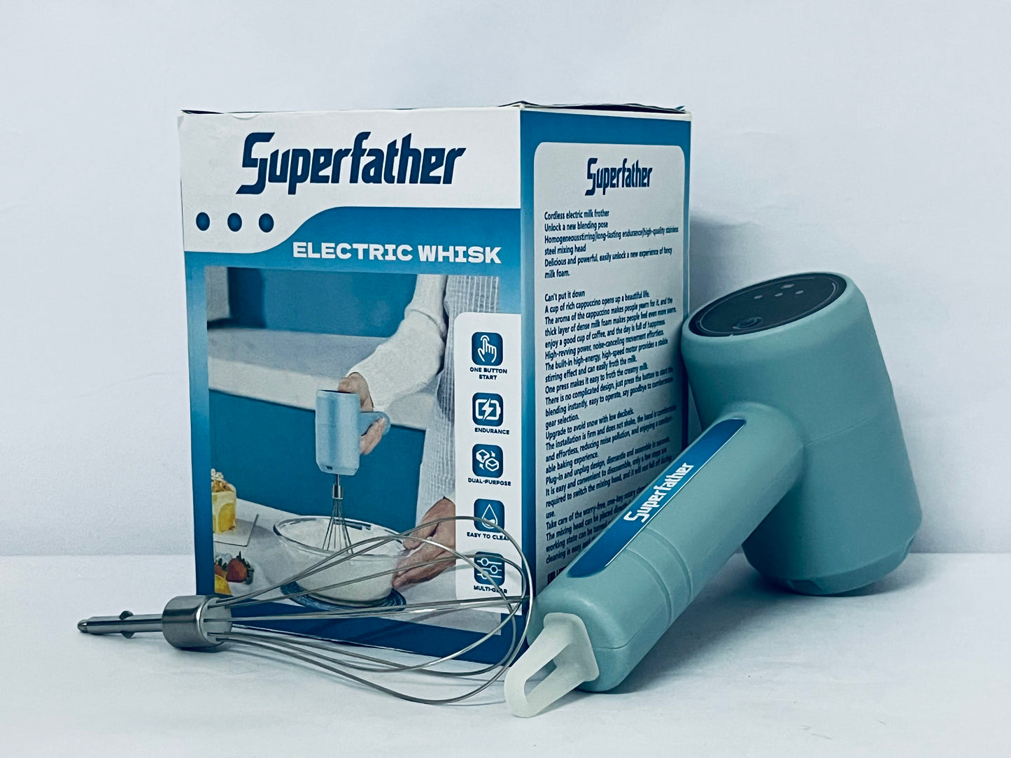 Superfather Handheld Cordless Egg Beater Rechargeable Electric Egg Beater Mixer Handheld Electric Egg Beater with 3 Speed Modes