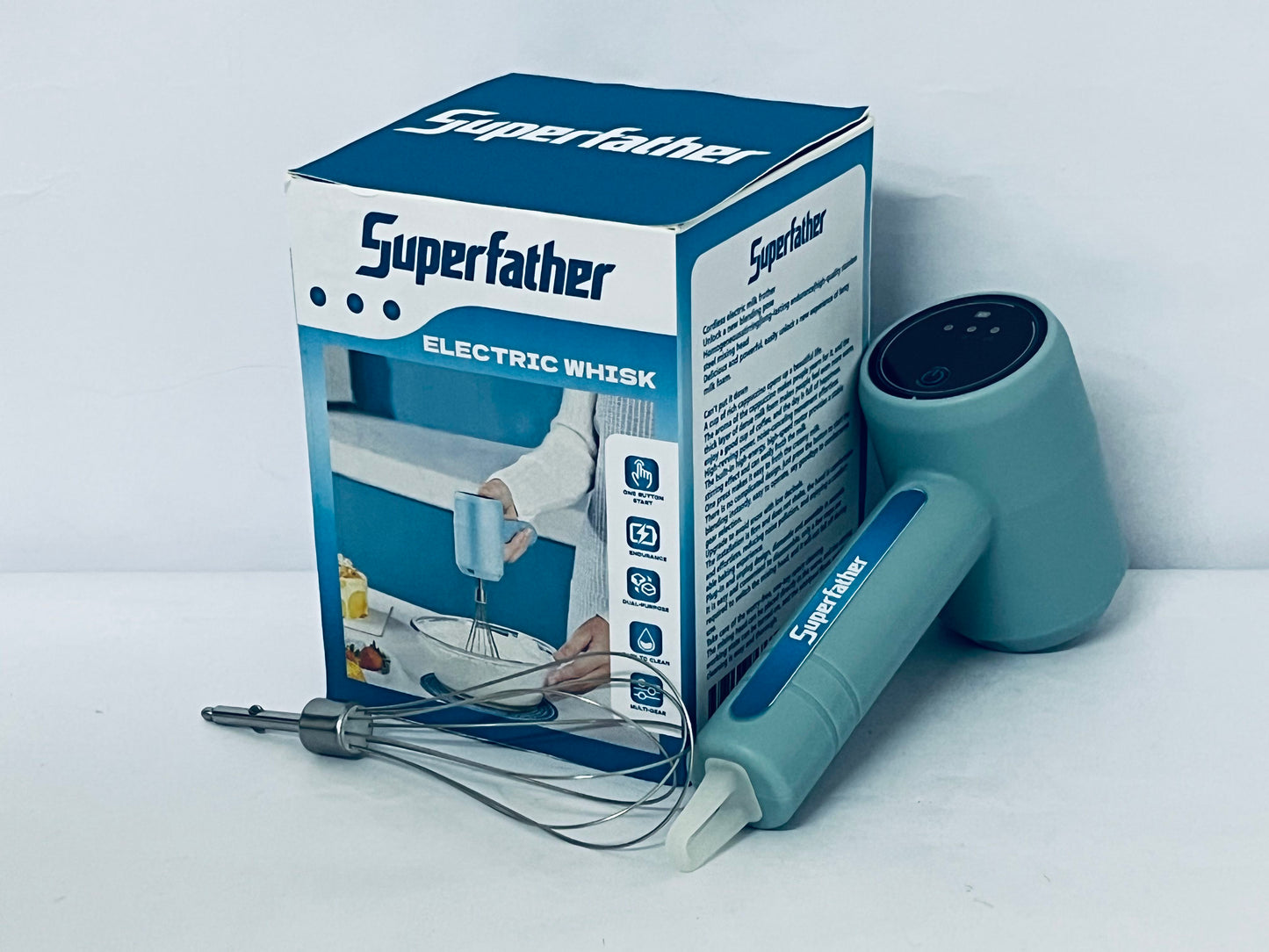 Superfather Handheld Cordless Egg Beater Rechargeable Electric Egg Beater Mixer Handheld Electric Egg Beater with 3 Speed Modes