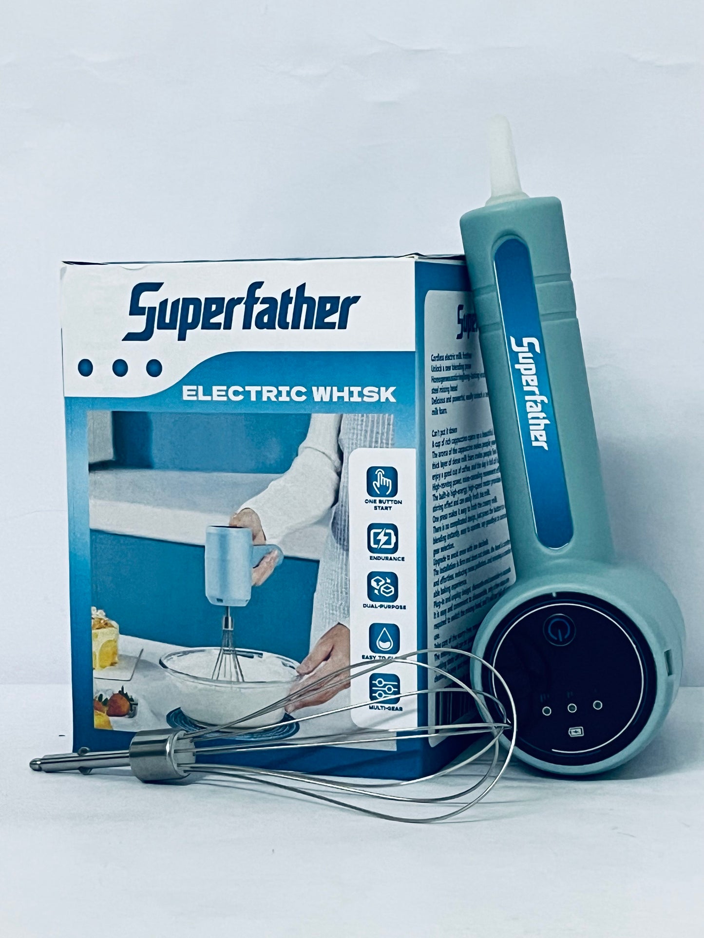 Superfather Handheld Cordless Egg Beater Rechargeable Electric Egg Beater Mixer Handheld Electric Egg Beater with 3 Speed Modes