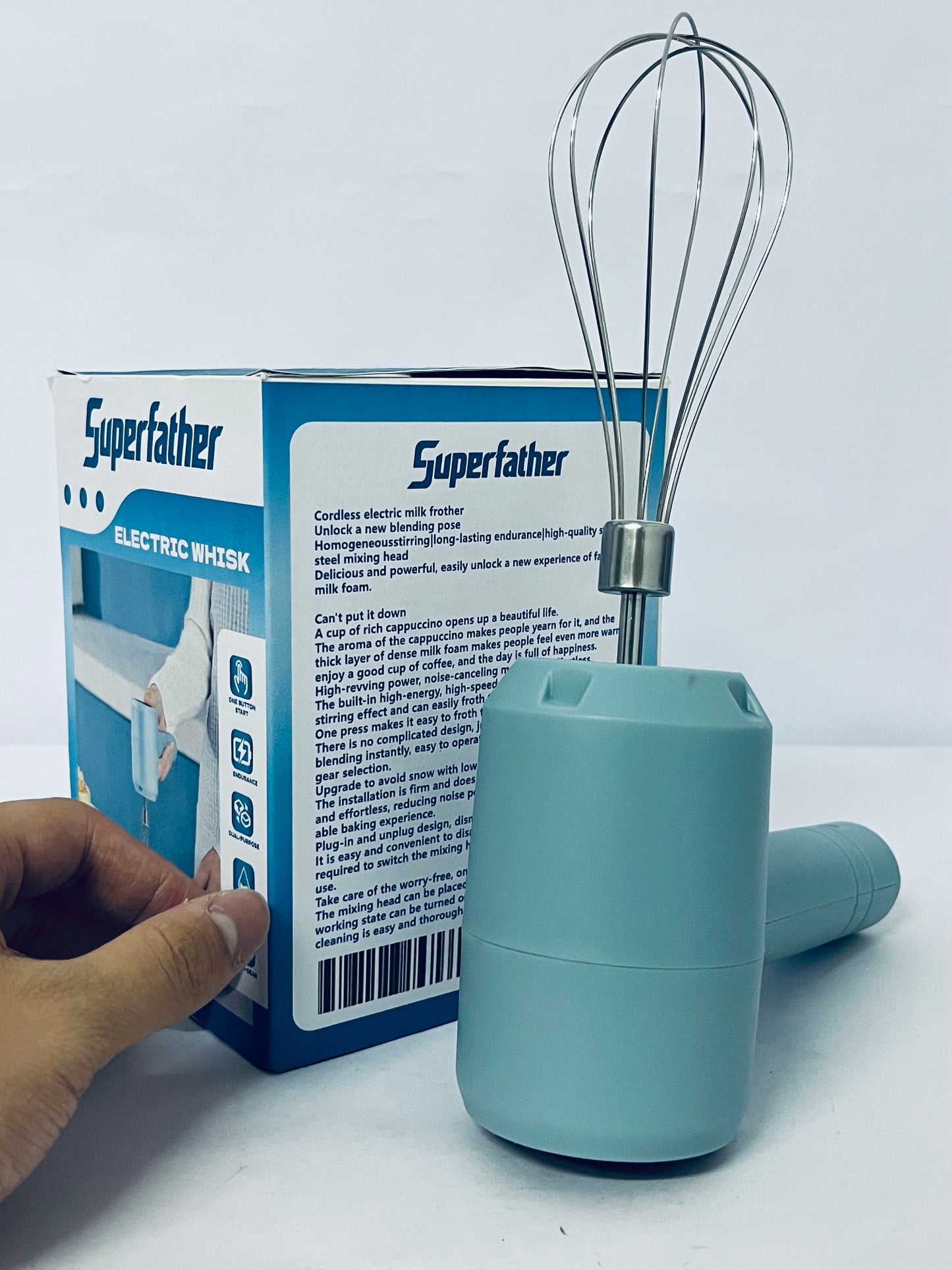 Superfather Handheld Cordless Egg Beater Rechargeable Electric Egg Beater Mixer Handheld Electric Egg Beater with 3 Speed Modes