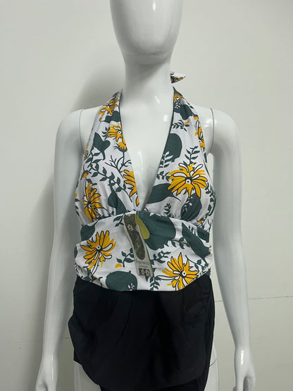 [Suprisera Swimsuits]-Floral Print Halter One-Piece Swimsuit - Retro Vacation Style Swimwear