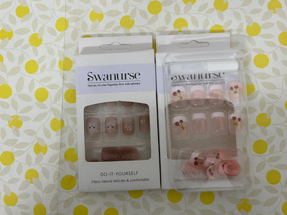 Swanurse Cute Animal Artificial Fake Nails, Medium Length Press on Nails,Full Cover False Nails Kits for Women Girls