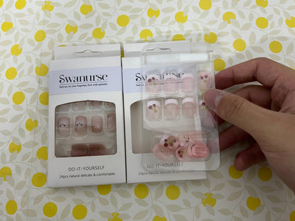 Swanurse Cute Animal Artificial Fake Nails, Medium Length Press on Nails,Full Cover False Nails Kits for Women Girls