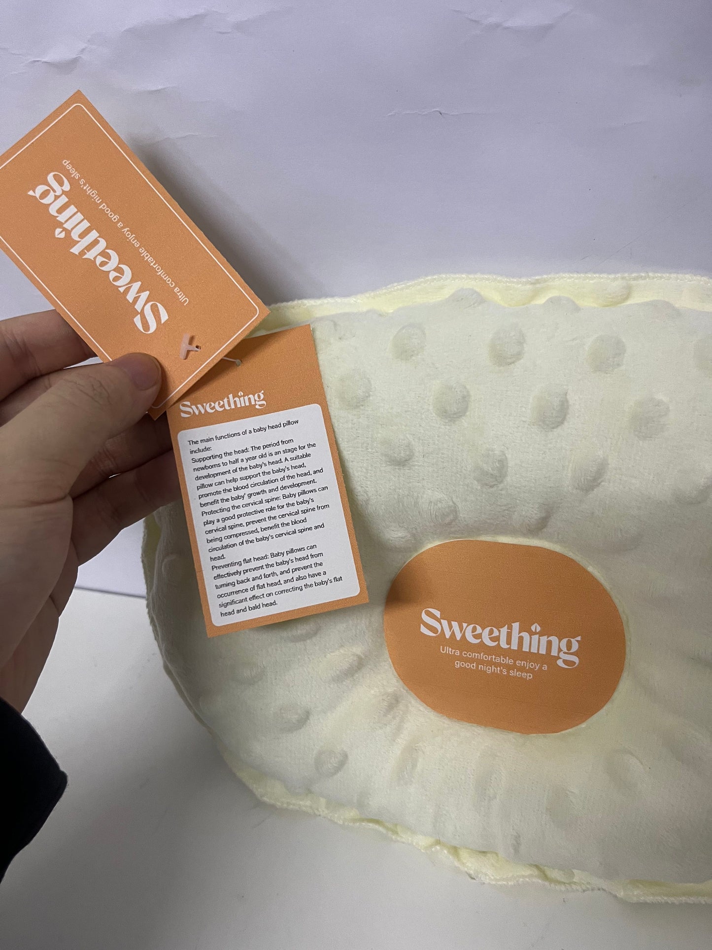 [Sweething Pillows]——Sweething Baby Head Shaping Pillow - Soothing Minky Dot Pillow for Newborns
