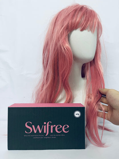 Swifree 28 inch Fashion Wigs Long Wavy Curly Hair Cosplay Wig (Grey Pink)