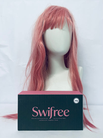 Swifree 28 inch Fashion Wigs Long Wavy Curly Hair Cosplay Wig (Grey Pink)