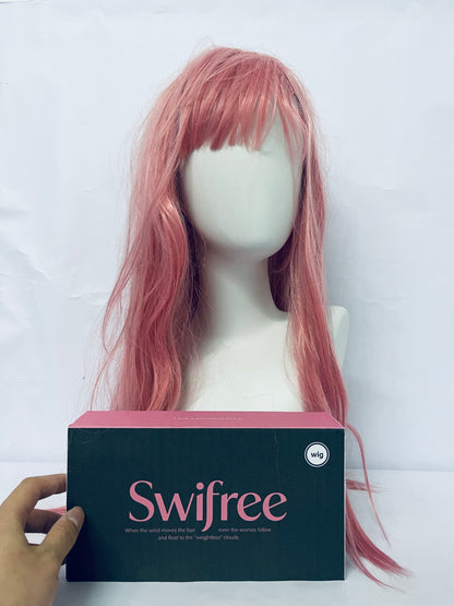 Swifree 28 inch Fashion Wigs Long Wavy Curly Hair Cosplay Wig (Grey Pink)