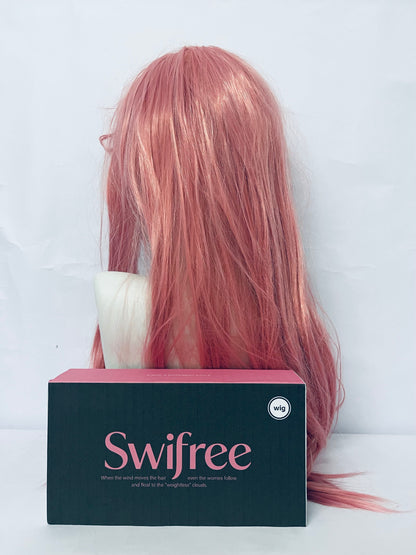 Swifree 28 inch Fashion Wigs Long Wavy Curly Hair Cosplay Wig (Grey Pink)