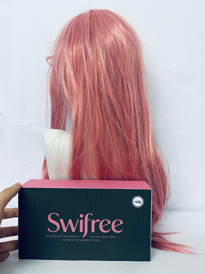 Swifree 28 inch Fashion Wigs Long Wavy Curly Hair Cosplay Wig (Grey Pink)