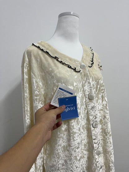 Sylvivi Velvet Ruffled V - Neck Sleepwear Top - Women’s Elegant Loungewear