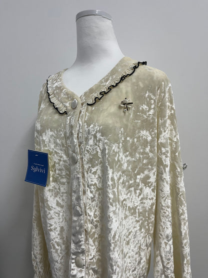 Sylvivi Velvet Ruffled V - Neck Sleepwear Top - Women’s Elegant Loungewear