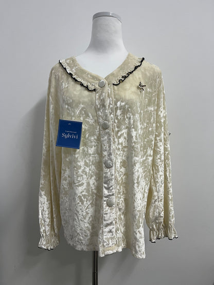 Sylvivi Velvet Ruffled V - Neck Sleepwear Top - Women’s Elegant Loungewear
