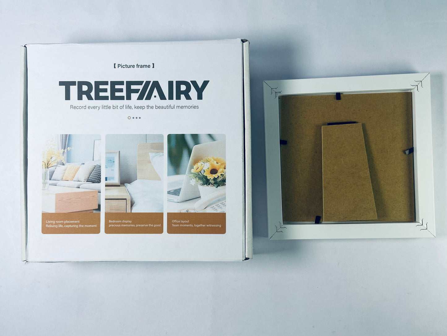 TREEFAIRY 4x4 Picture Frame White Set Wooden Square Photo Frames with Plexiglass for 4x4 without Mat for Table and Wall Display