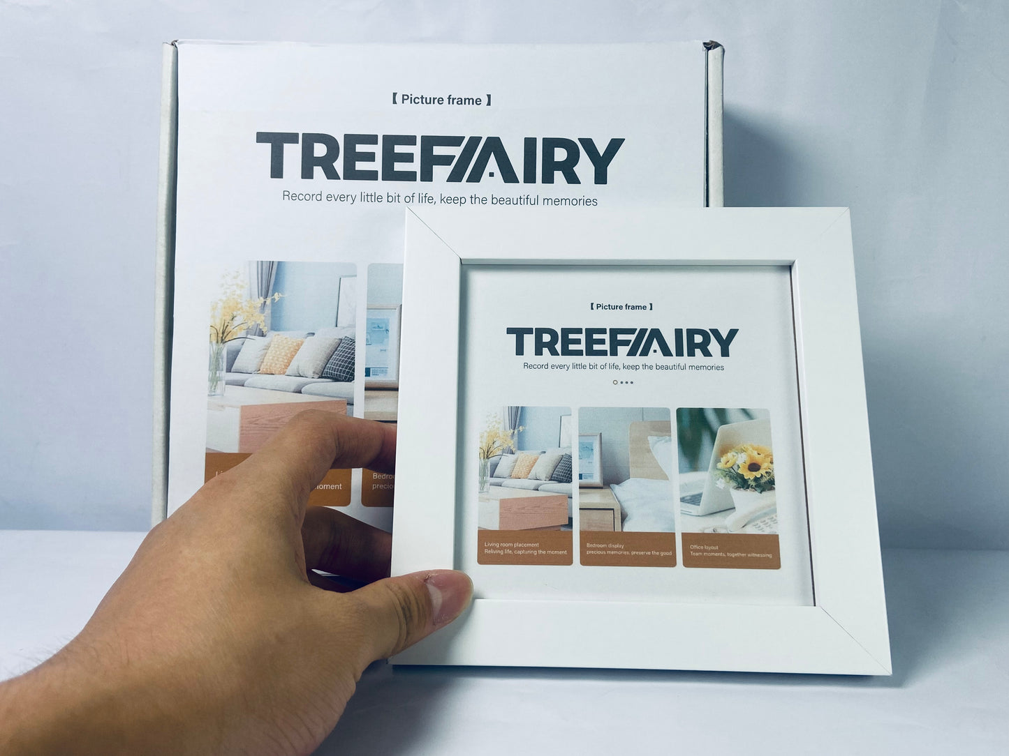 TREEFAIRY 4x4 Picture Frame White Set Wooden Square Photo Frames with Plexiglass for 4x4 without Mat for Table and Wall Display