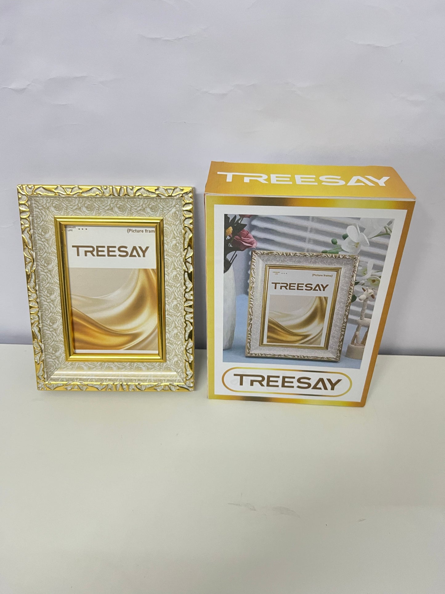 TREESAY 4x6 Elegant Gold Picture Frame - Dual-Use Tabletop/Wall Photo Holder (Dec 2025 Launch)