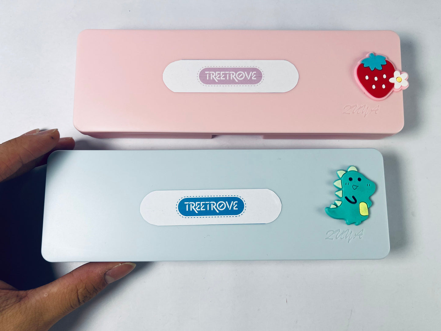 TREETROVE 2 Pack Pencil Case, Large Hard Pencil Box Bulk, Plastic Storage Container with Snap Lid, Stackable Art Craft Organizer Back to School Supplies, Colorful