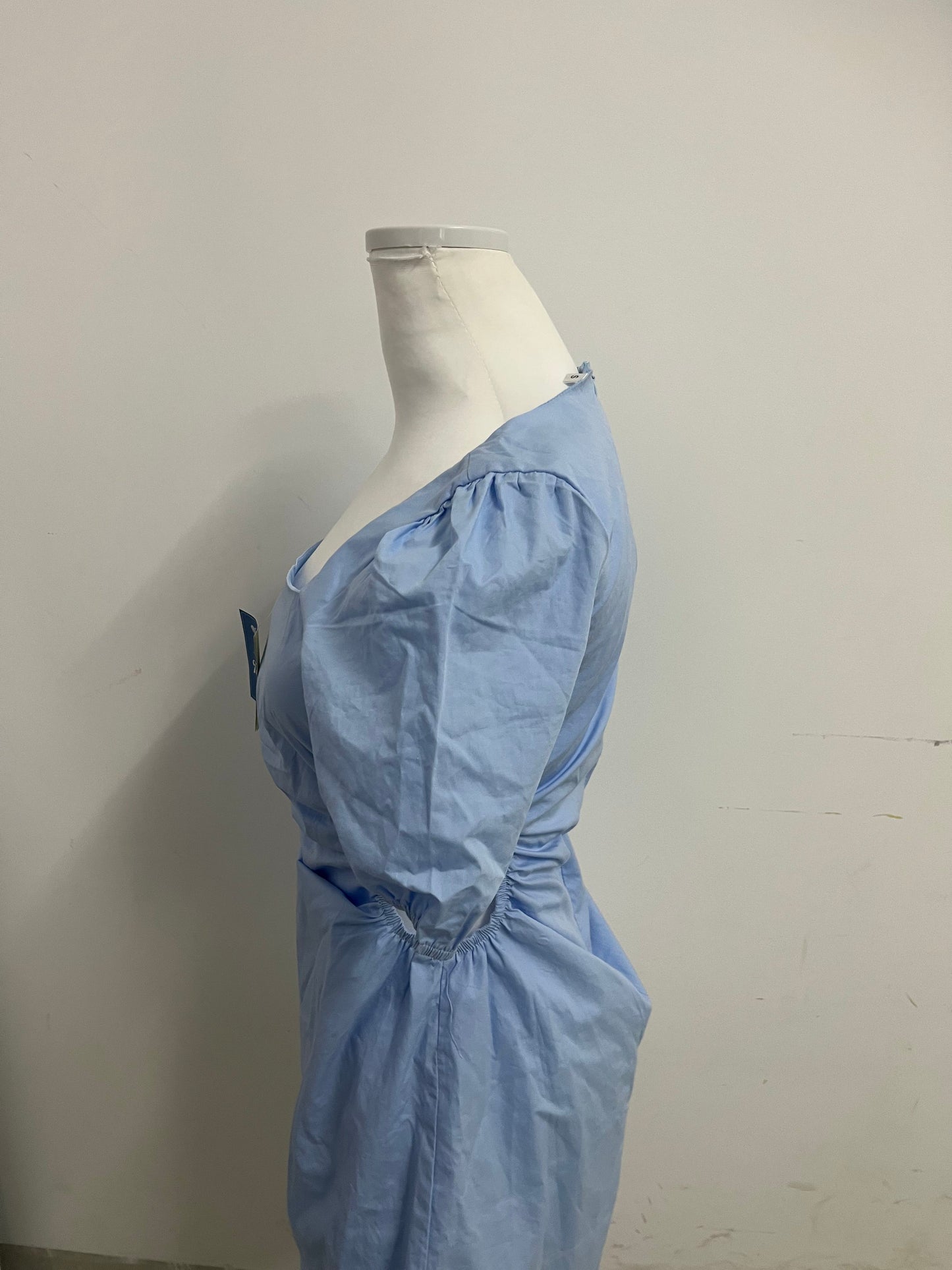 Talenthe Dresses Blue Square Neck Puff Sleeve Dress French Retro Slimming & Flattering Eye-Catching Item for Multi-Scene Outfits