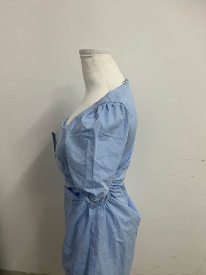 Talenthe Dresses Blue Square Neck Puff Sleeve Dress French Retro Slimming & Flattering Eye-Catching Item for Multi-Scene Outfits