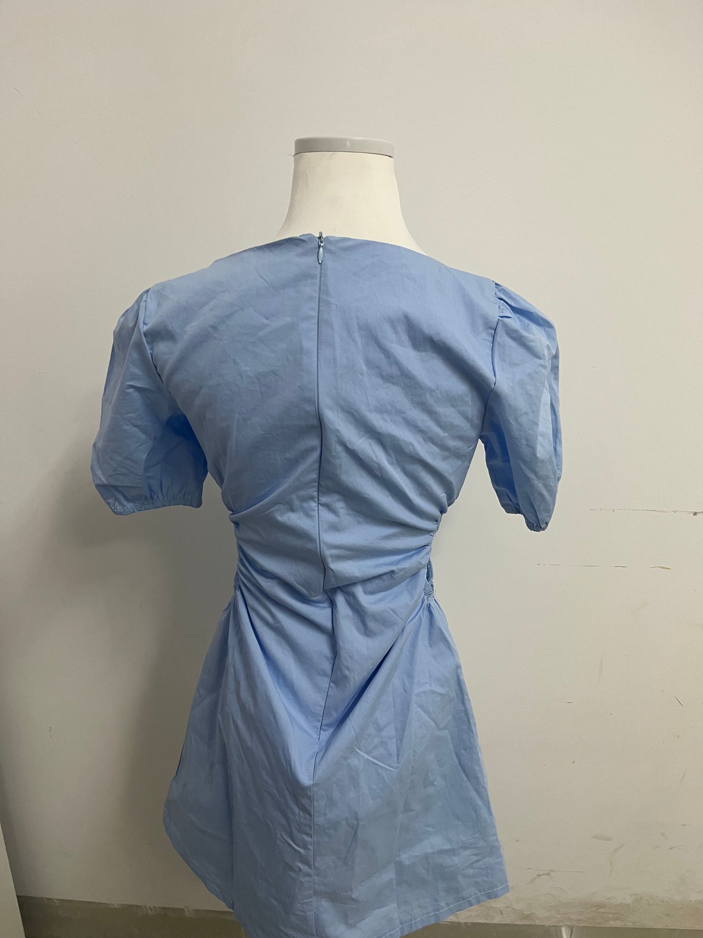 Talenthe Dresses Blue Square Neck Puff Sleeve Dress French Retro Slimming & Flattering Eye-Catching Item for Multi-Scene Outfits