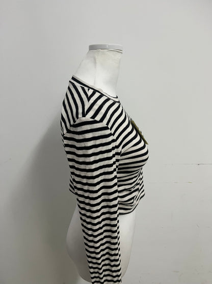 Talenthe Tops as clothing Black & White Striped Drawstring Cropped Top Retro & Stylish Slimming & Flattering A Versatile Piece for Multi-Style Outfits
