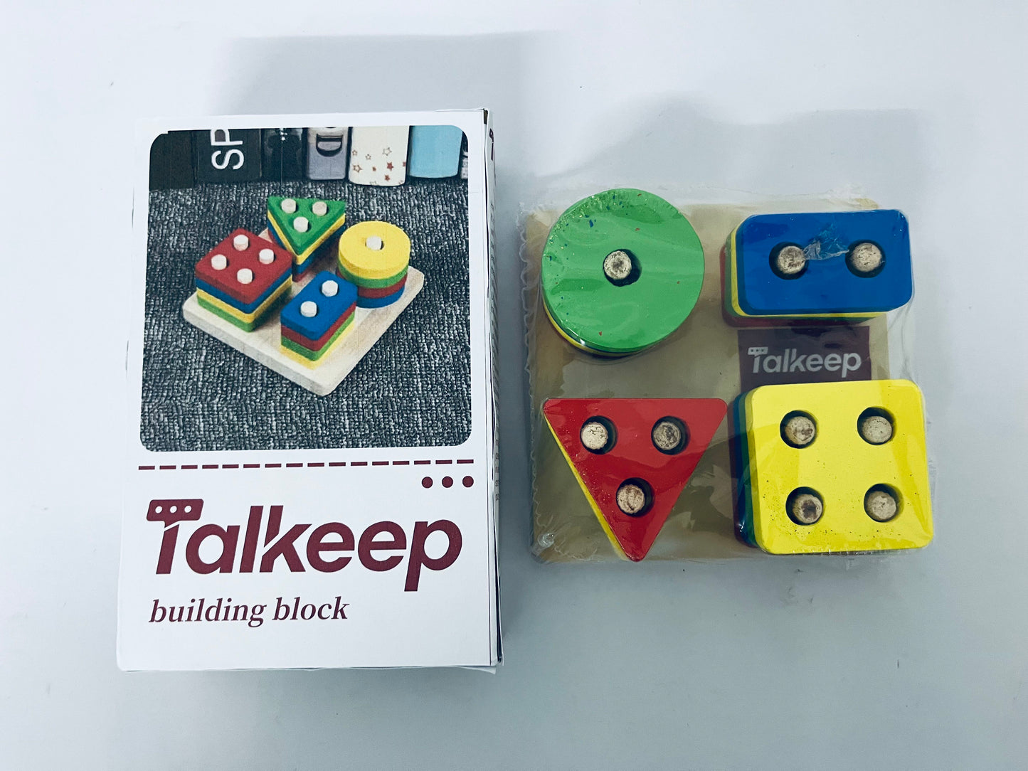 Talkeep Toy building blocks Sorting and Stacking, Montessori Toys, Wooden Shape Sorting Board, Educational Stacking Blocks for Age 3,4,5,6,Learning Toddlers Puzzle