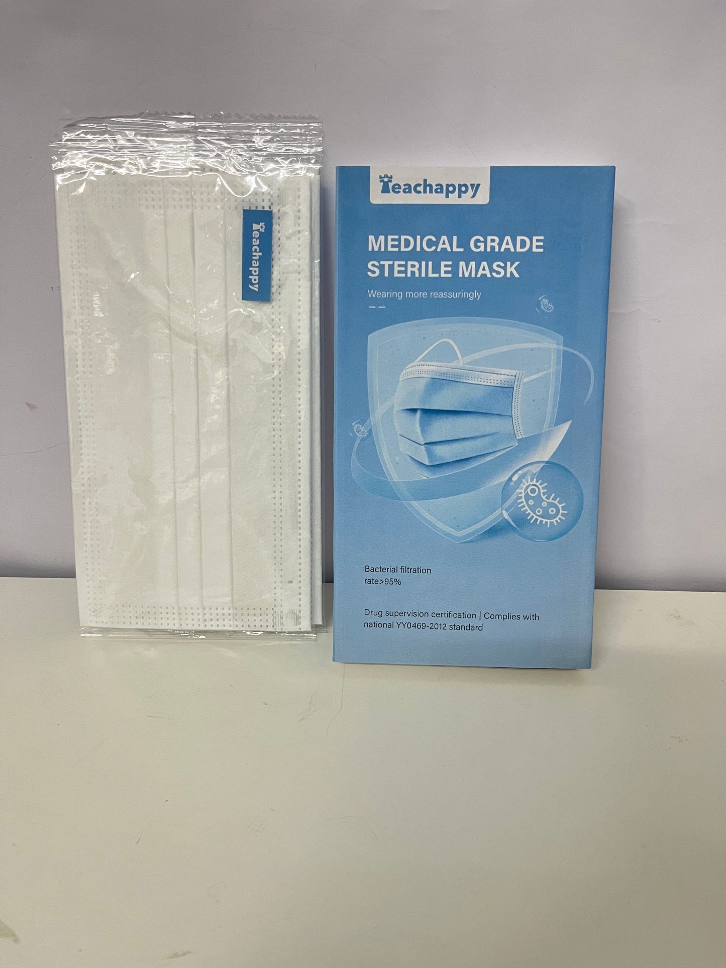 Teachappy White Sanitary Masks (Medical-Grade) - Soft Earloops & Adjustable Nose Bridge for Comfort