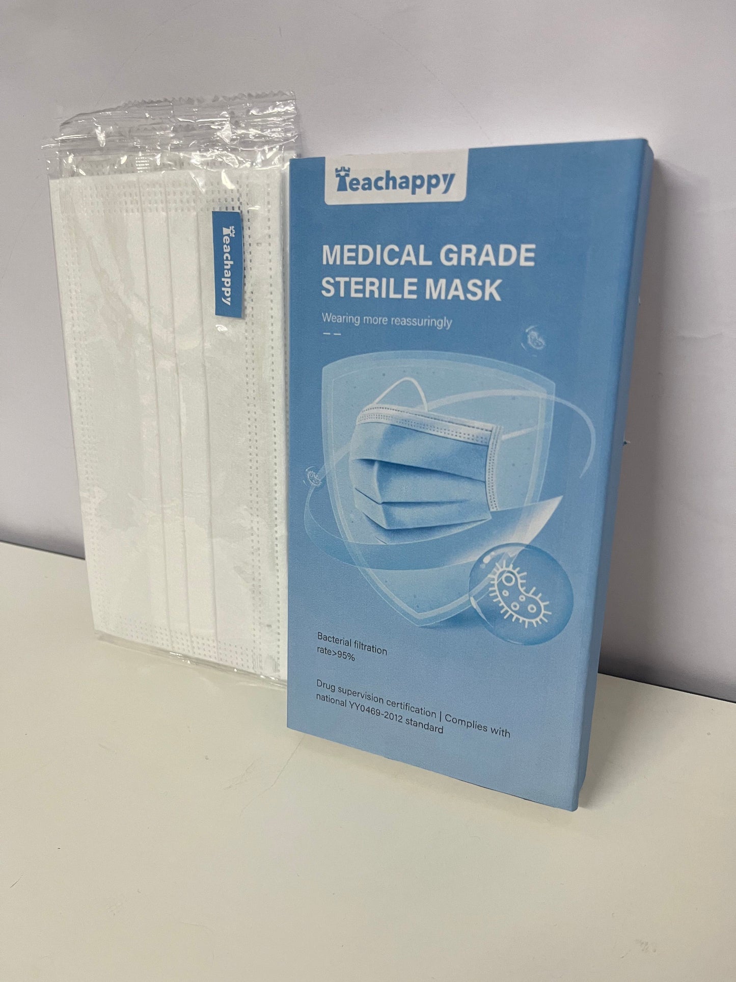 Teachappy White Sanitary Masks (Medical-Grade) - Soft Earloops & Adjustable Nose Bridge for Comfort