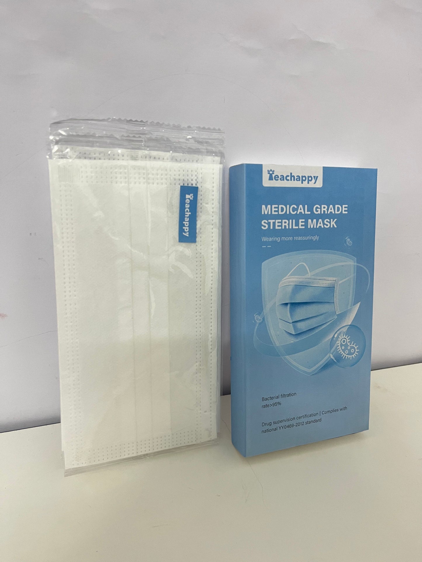 Teachappy White Sanitary Masks (Medical-Grade) - Soft Earloops & Adjustable Nose Bridge for Comfort