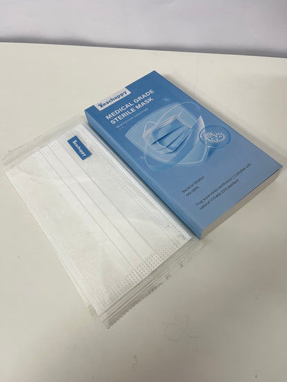 Teachappy White Sanitary Masks (Medical-Grade) - Soft Earloops & Adjustable Nose Bridge for Comfort
