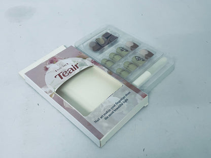 Teair False nails Fall Press on Nails Extra Short Square Fake Nails Autumn Designs False Nails Glossy Glue on Nails Brown Acrylic Nails Full Cover Small Stick on Nails for Women Nail Art Manicure 24 Pcs