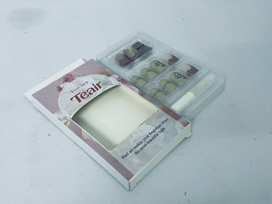 Teair False nails Fall Press on Nails Extra Short Square Fake Nails Autumn Designs False Nails Glossy Glue on Nails Brown Acrylic Nails Full Cover Small Stick on Nails for Women Nail Art Manicure 24 Pcs