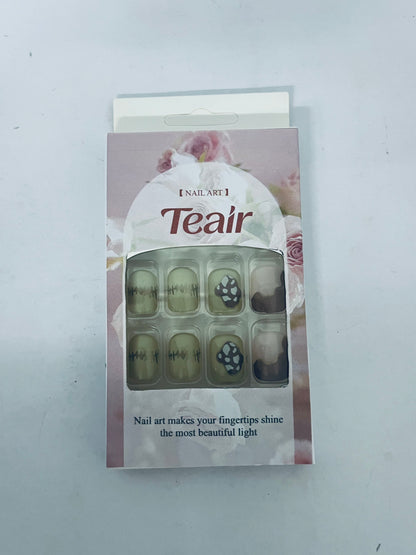 Teair False nails Fall Press on Nails Extra Short Square Fake Nails Autumn Designs False Nails Glossy Glue on Nails Brown Acrylic Nails Full Cover Small Stick on Nails for Women Nail Art Manicure 24 Pcs