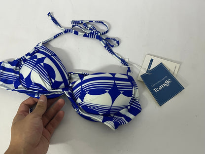 Teangle Bras Blue and White Geometric Pattern Bikini Top - A Stylish Choice for Summer Beach
