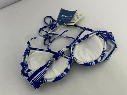 Teangle Bras Blue and White Geometric Pattern Bikini Top - A Stylish Choice for Summer Beach