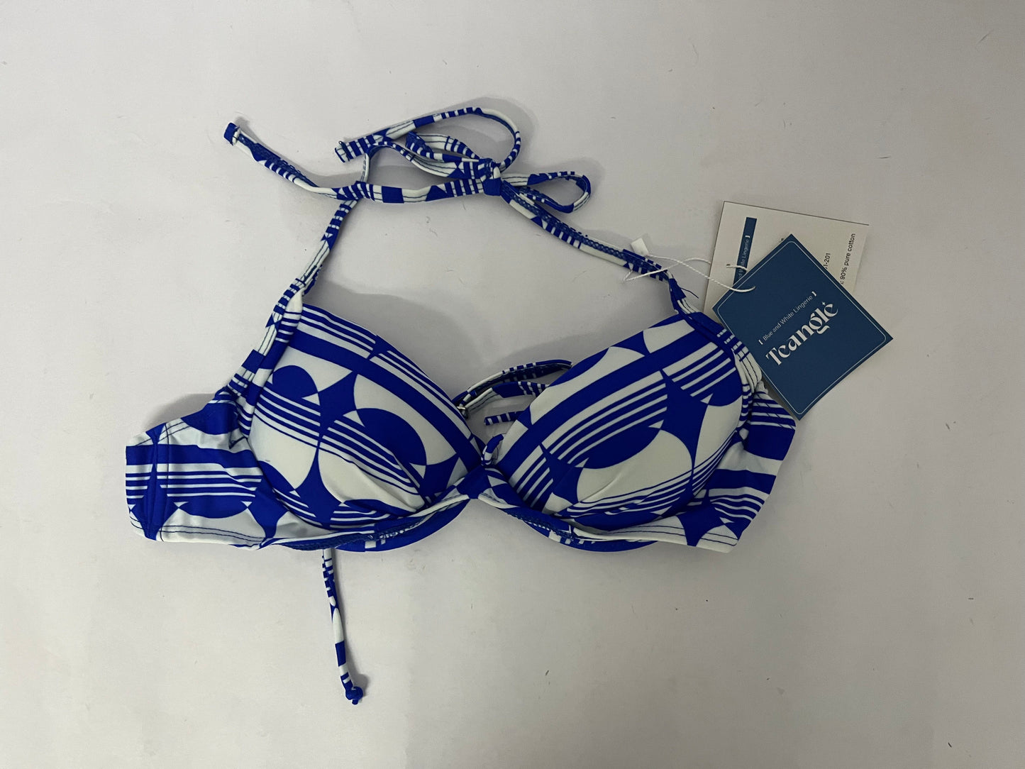 Teangle Bras Blue and White Geometric Pattern Bikini Top - A Stylish Choice for Summer Beach