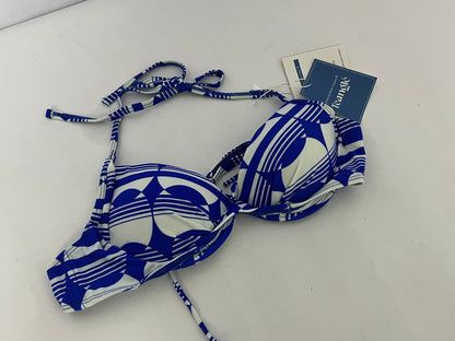 Teangle Bras Blue and White Geometric Pattern Bikini Top - A Stylish Choice for Summer Beach