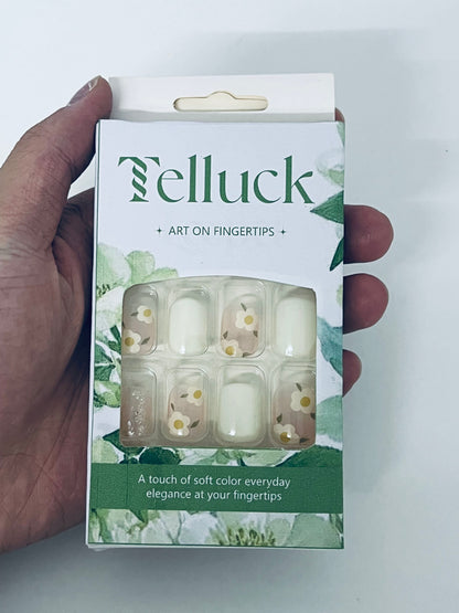 Telluck Gentle Floral Press - on Nails - Soft Color Everyday Elegance on Your Fingertips