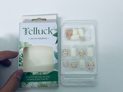 Telluck Gentle Floral Press - on Nails - Soft Color Everyday Elegance on Your Fingertips