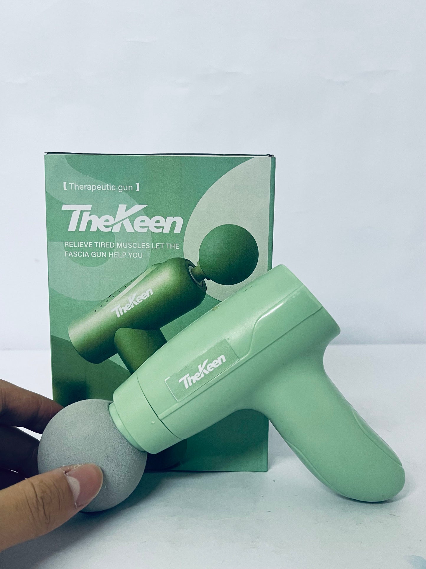 TheKeen Mini Massage Gun, Powerful Handheld Muscle Massager for Back Pain Relief, Deep Tissue Percussion Small Massage Gun Travel Massager with 4 Massage Heads Silent Brushless Motor, Green
