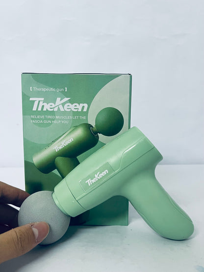 TheKeen Mini Massage Gun, Powerful Handheld Muscle Massager for Back Pain Relief, Deep Tissue Percussion Small Massage Gun Travel Massager with 4 Massage Heads Silent Brushless Motor, Green