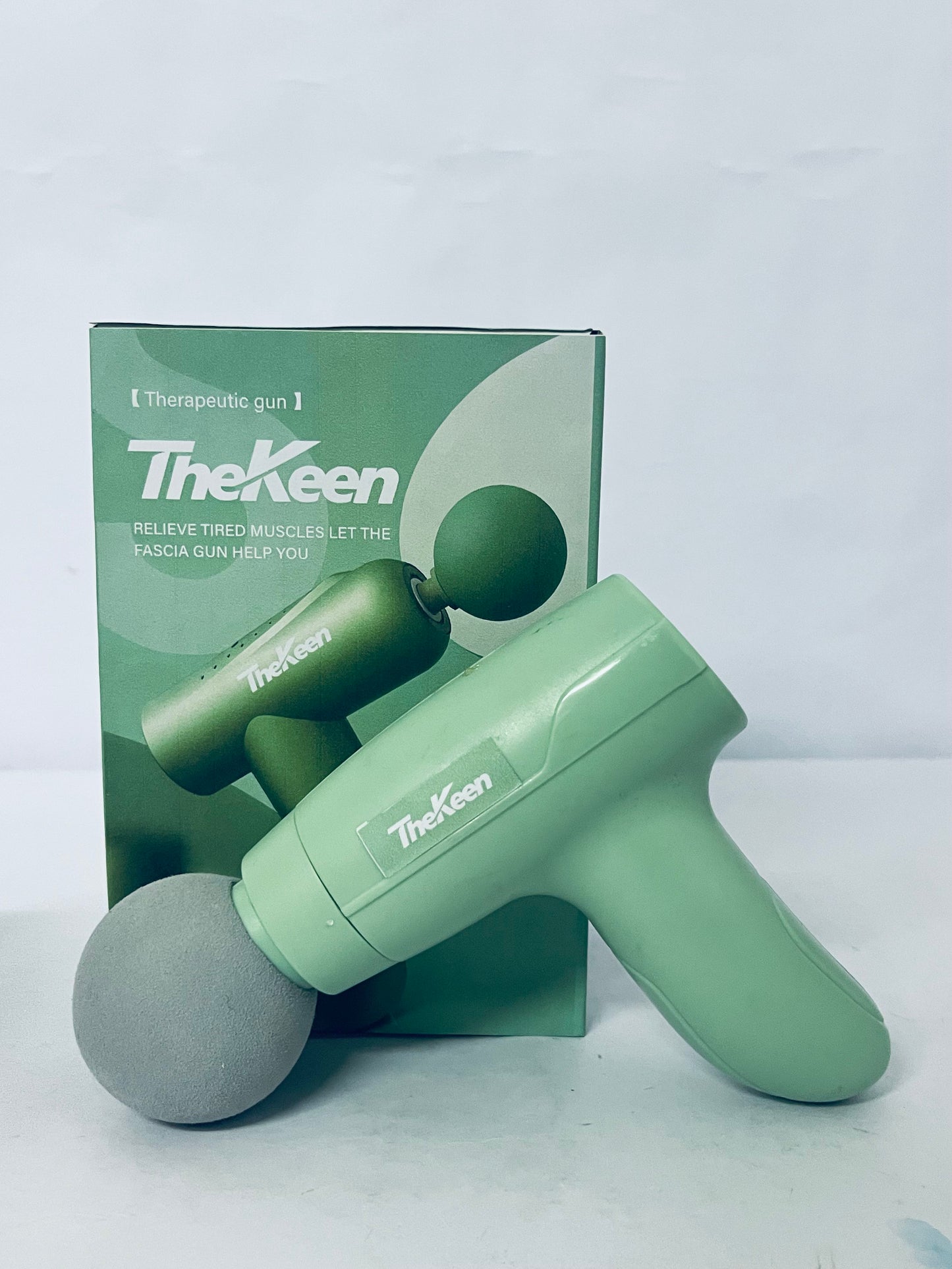 TheKeen Mini Massage Gun, Powerful Handheld Muscle Massager for Back Pain Relief, Deep Tissue Percussion Small Massage Gun Travel Massager with 4 Massage Heads Silent Brushless Motor, Green