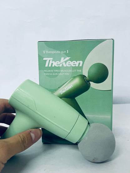 TheKeen Mini Massage Gun, Powerful Handheld Muscle Massager for Back Pain Relief, Deep Tissue Percussion Small Massage Gun Travel Massager with 4 Massage Heads Silent Brushless Motor, Green