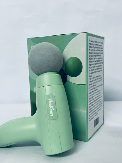 TheKeen Mini Massage Gun, Powerful Handheld Muscle Massager for Back Pain Relief, Deep Tissue Percussion Small Massage Gun Travel Massager with 4 Massage Heads Silent Brushless Motor, Green