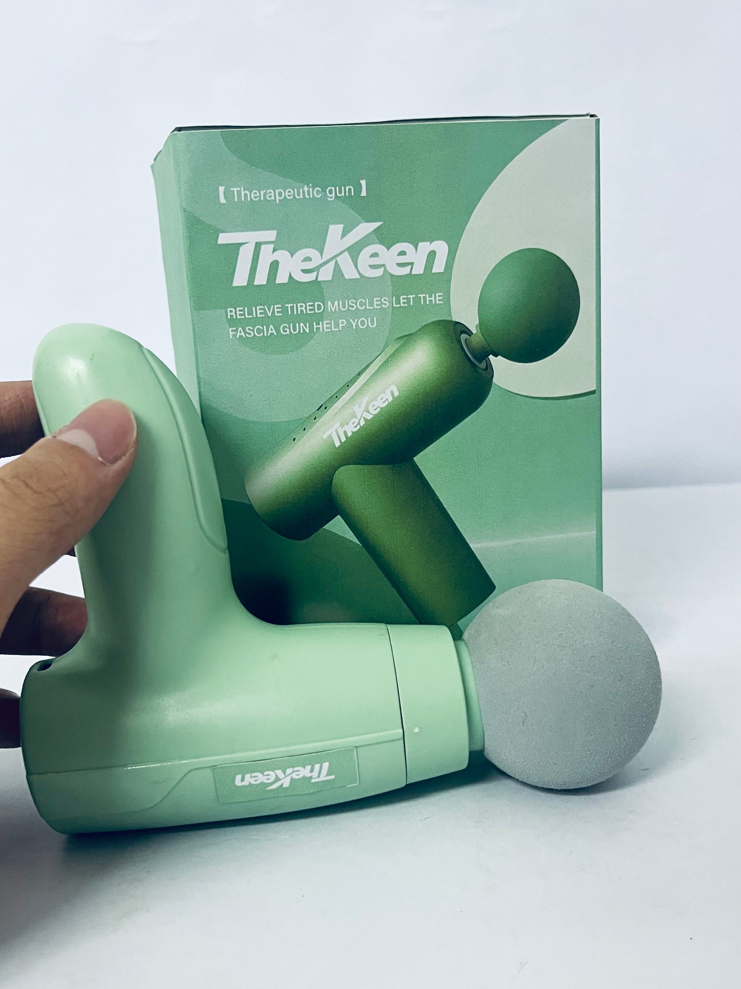 TheKeen Mini Massage Gun, Powerful Handheld Muscle Massager for Back Pain Relief, Deep Tissue Percussion Small Massage Gun Travel Massager with 4 Massage Heads Silent Brushless Motor, Green
