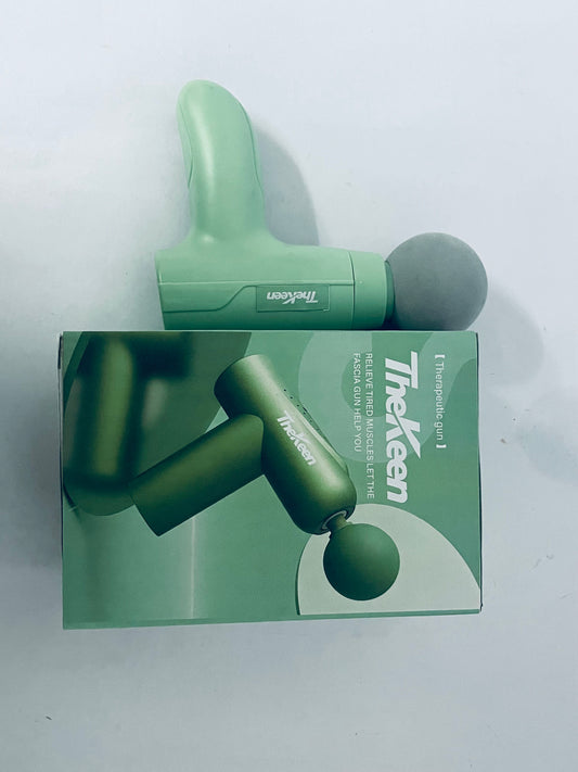 TheKeen Mini Massage Gun, Powerful Handheld Muscle Massager for Back Pain Relief, Deep Tissue Percussion Small Massage Gun Travel Massager with 4 Massage Heads Silent Brushless Motor, Green